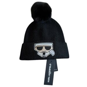 NWT Karl Lagerfeld Women Knit Rhinestone Ribbed Hat